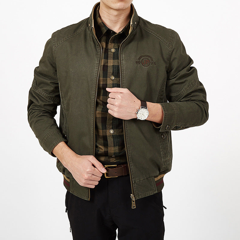 Men's lightweight canvas transition jacket with quilted shoulder yoke and zipper Mune Fashion