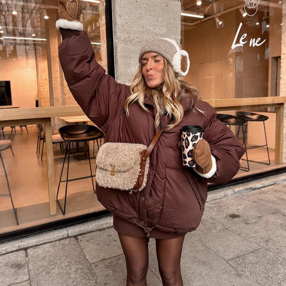 Women's short padded oversized quilted jacket with drawstring and windproof lining Mune Fashion