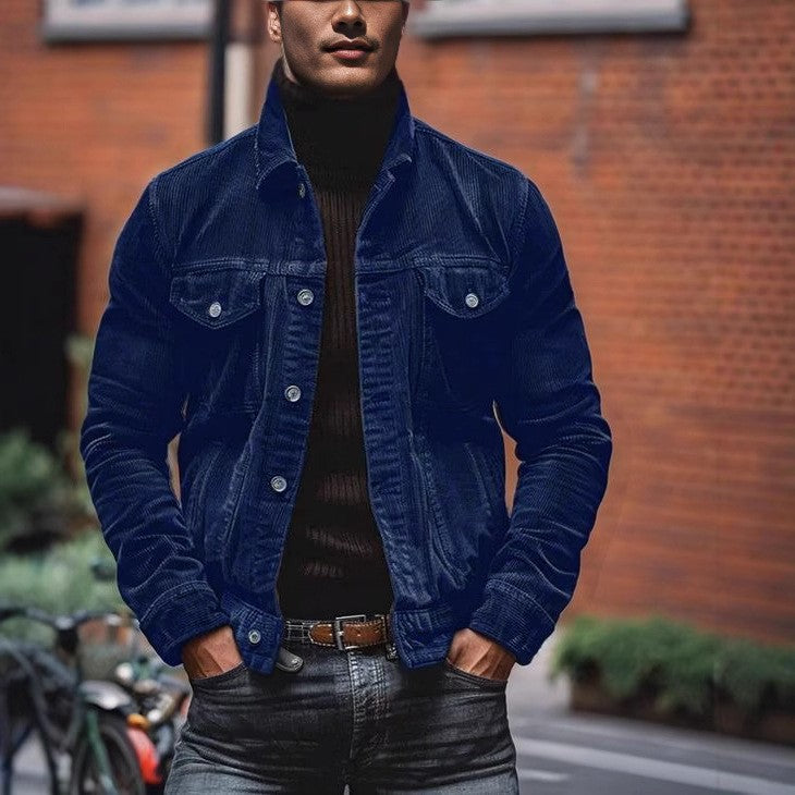 Men's fine cord trucker jacket with chest flap pockets and tailored silhouette Mune Fashion