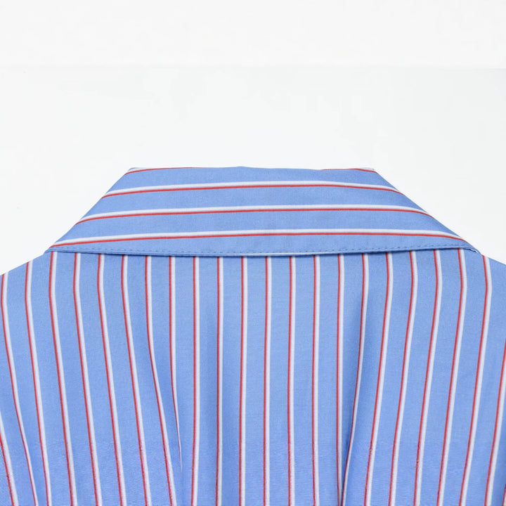 Women's Oversized Shirt with Waist Drawstring and Fine Striped Pattern Mune Fashion