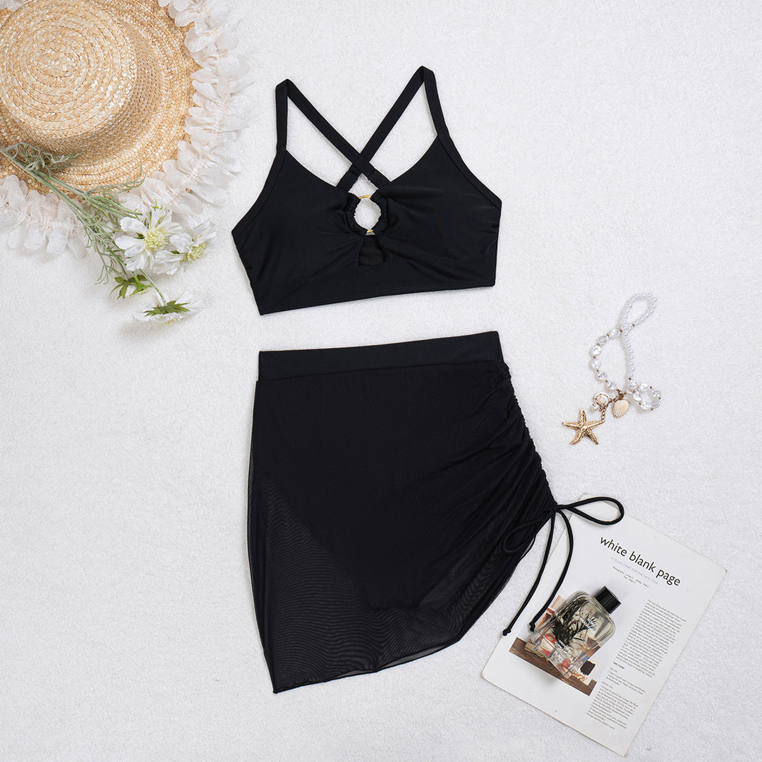 Ladies' Fashionable Bikini with Transparent Wrap Skirt Mune Fashion