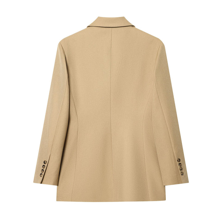 Women's double-breasted wool blend coat with lapel collar, fitted cut and elegant midi length Mune Fashion