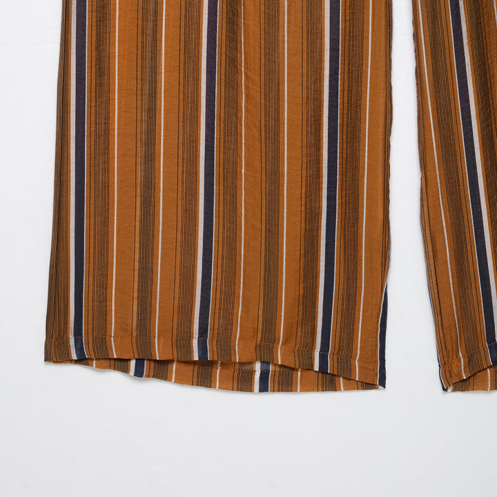 Ladies Wide Palazzo Pants with Drawstring Waist and Vertical Stripe Jacquard Mune Fashion
