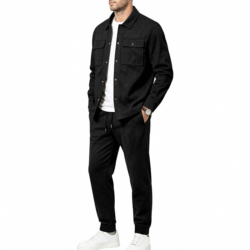 Men's velour lounge set with overshirt, patch breast pockets, and tapered jogging pants Mune Fashion