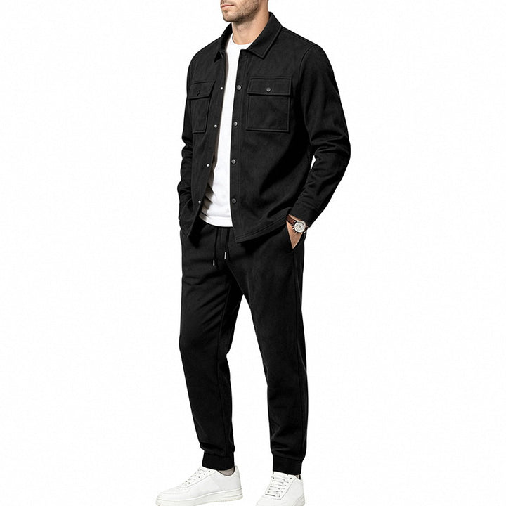Men's velour lounge set with overshirt, patch breast pockets, and tapered jogging pants Mune Fashion