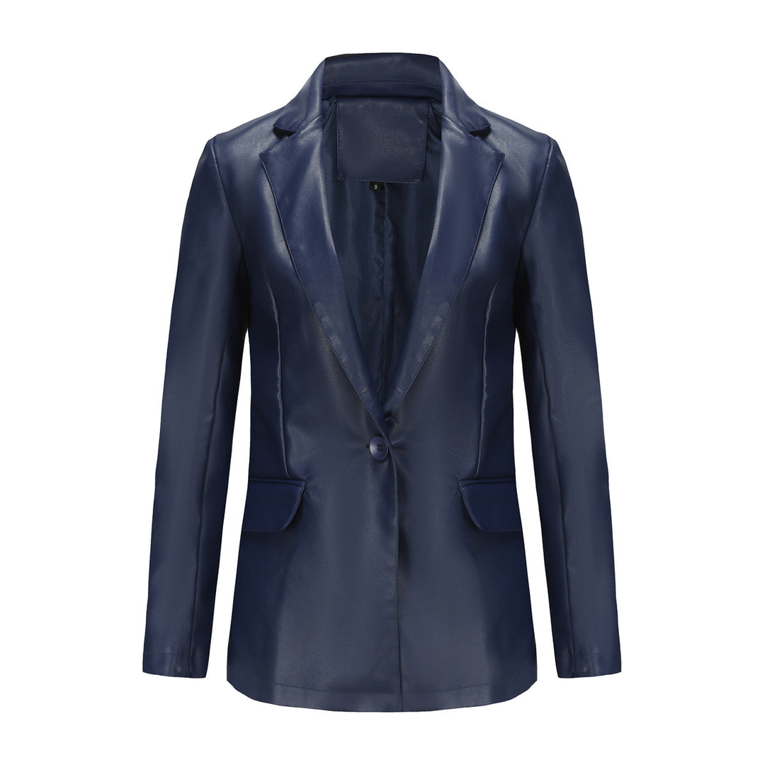 Women's fitted blazer made of faux leather with notch collar and flap pockets Mune Fashion