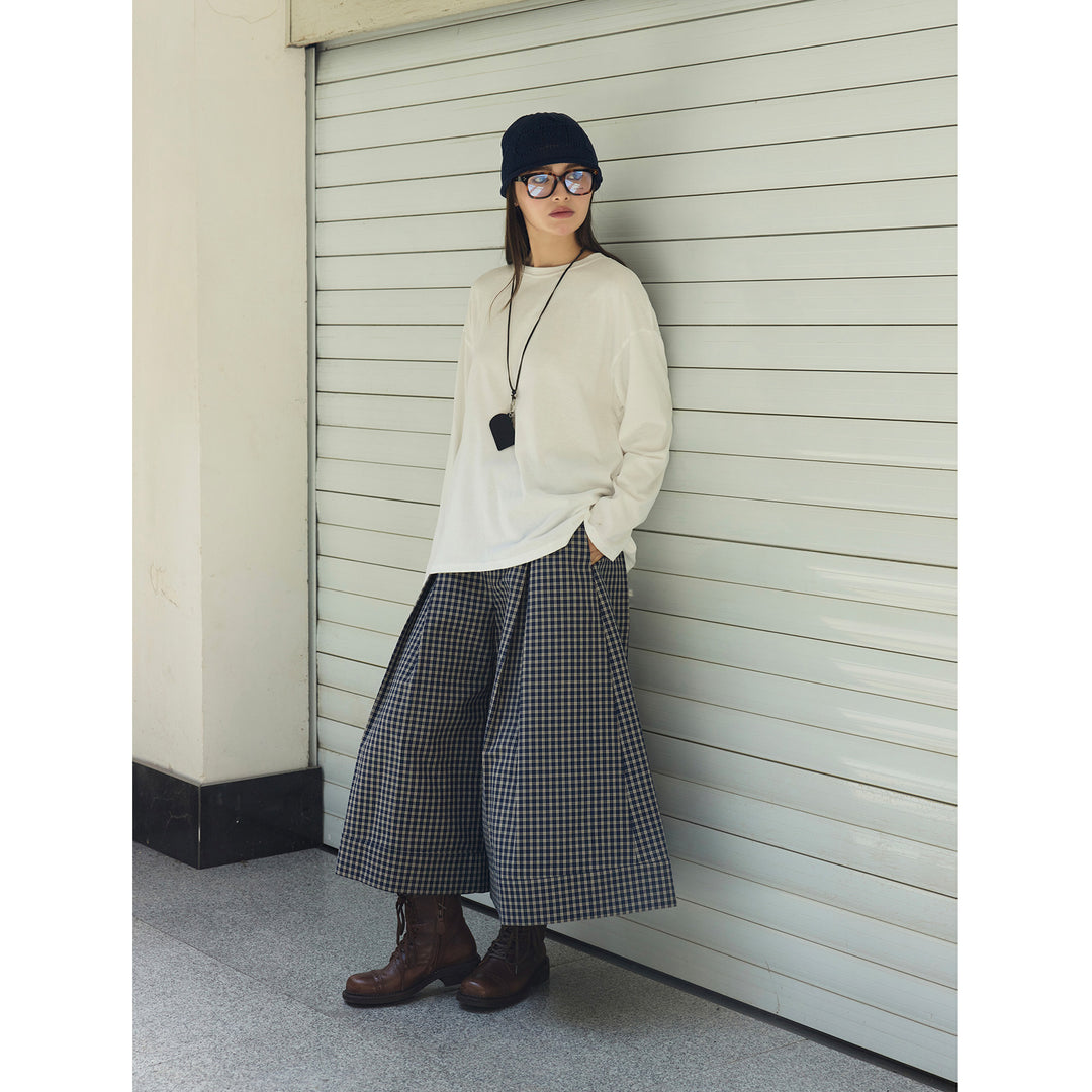 Ladies Loose Cotton Long Sleeve with Dropped Shoulder and Round Neck Mune Fashion