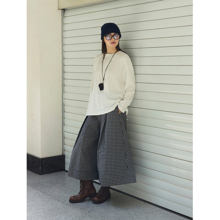 Ladies Loose Cotton Long Sleeve with Dropped Shoulder and Round Neck Mune Fashion