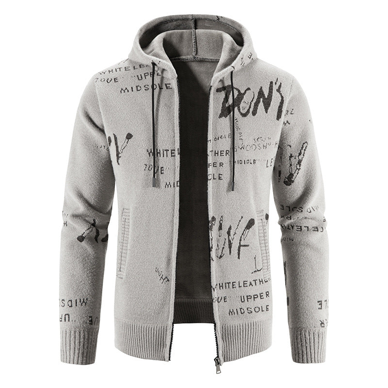 Men's knitted hooded jacket with full-length zipper, graphic all-over print, and side pockets Mune Fashion