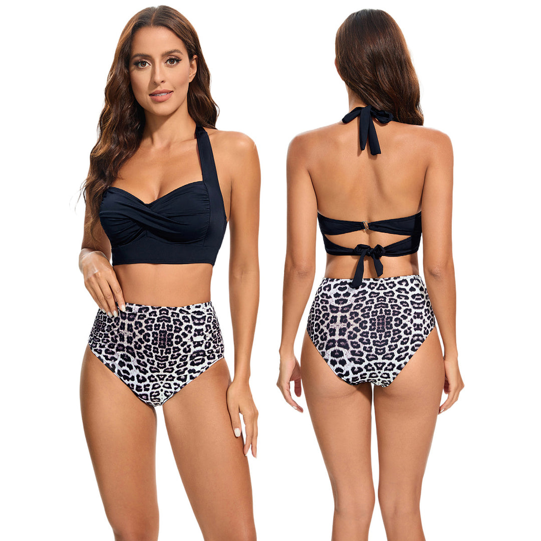 Women's High-Waisted Bikini Set with Padded Top and Leopard Design Mune Fashion