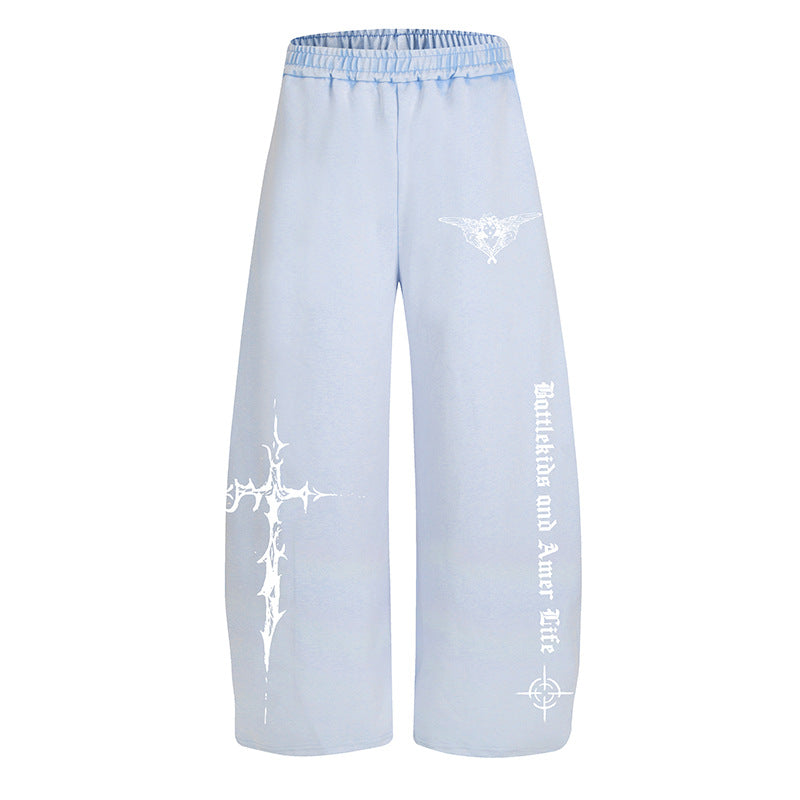 Women's Loose Palazzo Style Lounge Pants with Elastic Waistband and Gothic Print Mune Fashion