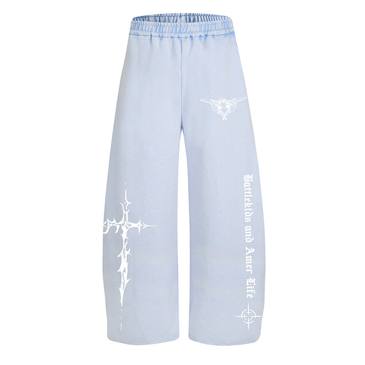 Women's Loose Palazzo Style Lounge Pants with Elastic Waistband and Gothic Print Mune Fashion