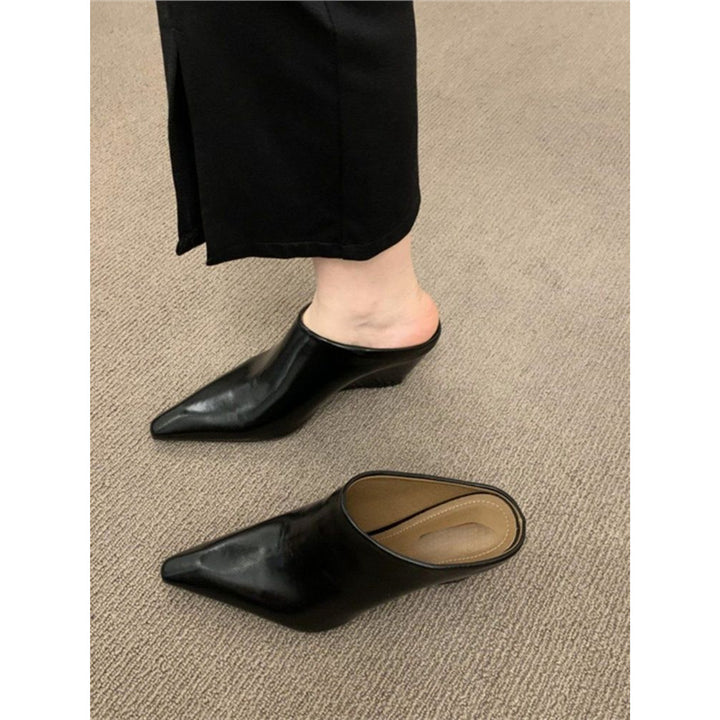 Women pointed toe Slip-On Mules with sculpted wedge heel Mune Fashion