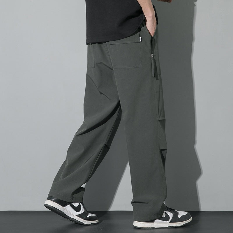 Men's Wide Utility Cargo Pants with Drawstring Waist, Knee Patches & Adjustable Hem Mune Fashion