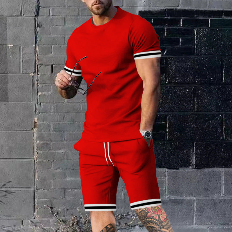 Men's athletic leisure set made of cotton fine jersey with contrast cuffs and drawstring short pants Mune Fashion