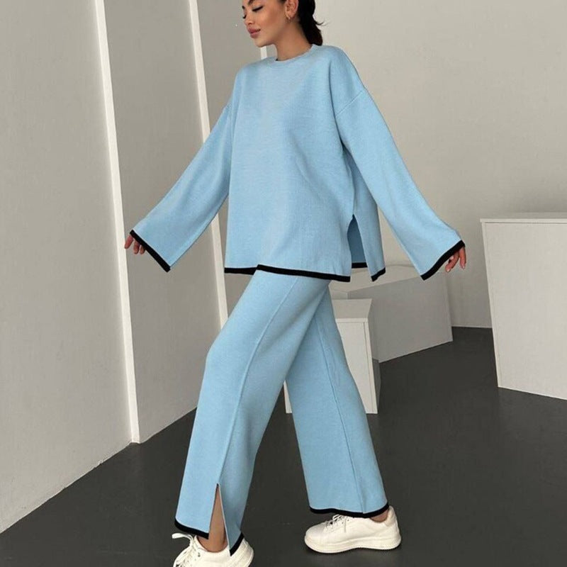 Women's Casual Knit Relax Set with Oversized Wide Sweater and Flared Trouser Mune Fashion