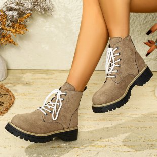 Women's lace-up ankle boots in suede look with warm lining, padded shaft and durable tread sole Mune Fashion