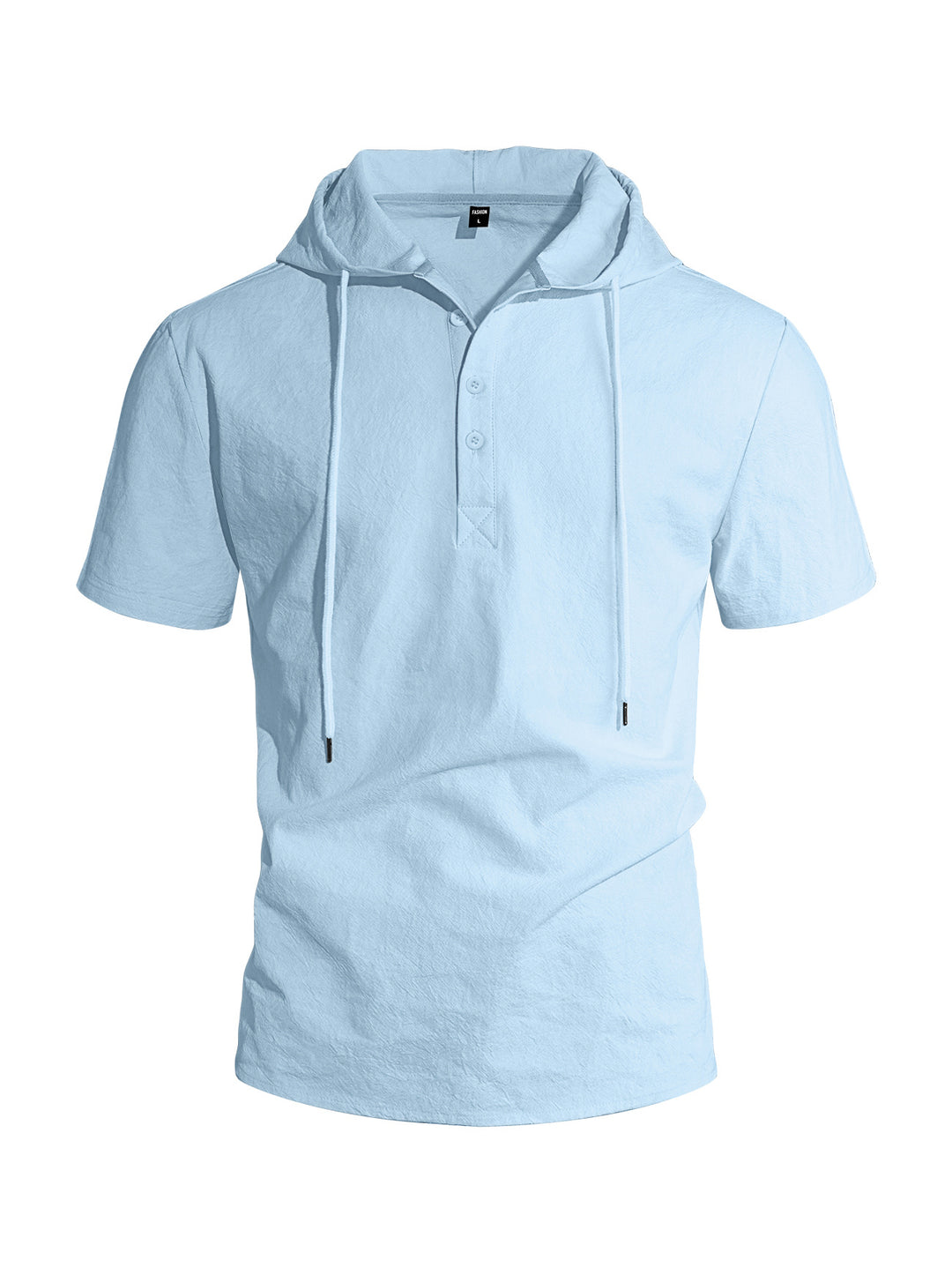 Men's short-sleeved hooded Henley made of slub cotton with concealed button placket and drawstring Mune Fashion