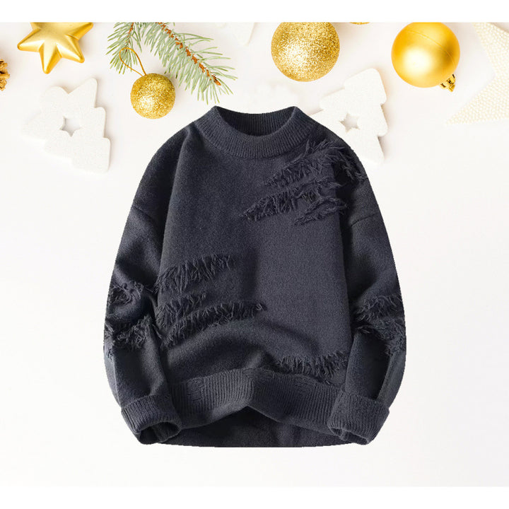 Women's Short Cut Cozy Knit Sweater with Fringe Inserts and High Collar Mune Fashion