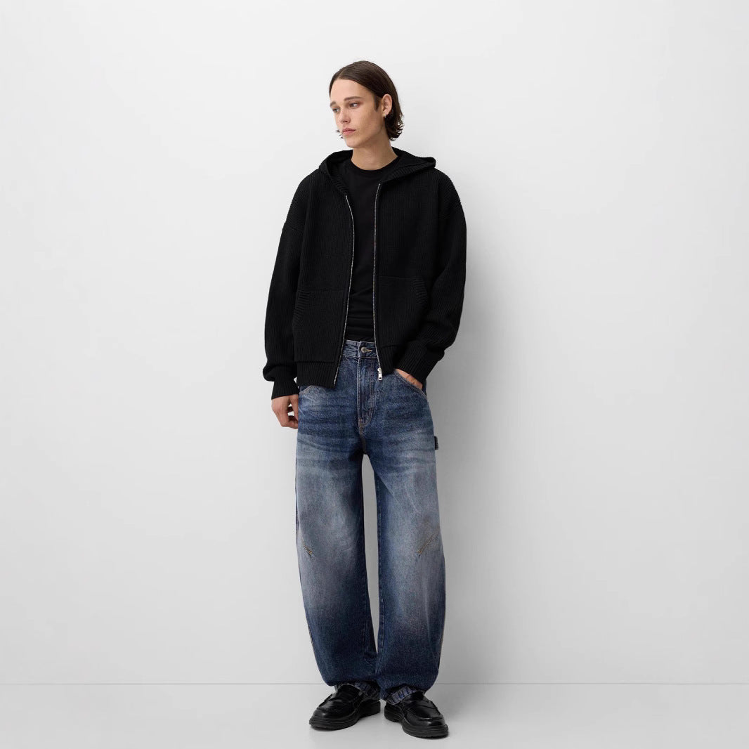 Men's relaxed carpenter jeans with wide leg, low crotch and stonewashed used look Mune Fashion