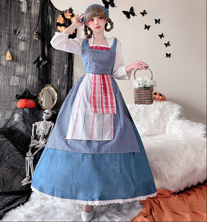 Ladies Vintage Apron Dress with Flowing Skirt and Delicate Ruffle Details Mune Fashion