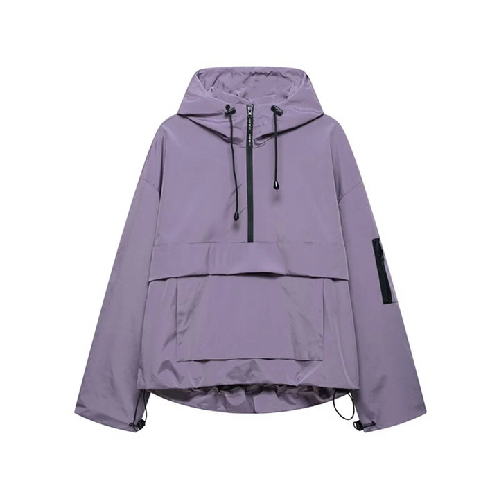 Women's windproof anorak pullover jacket with hood, half zipper, and large kangaroo pocket Mune Fashion