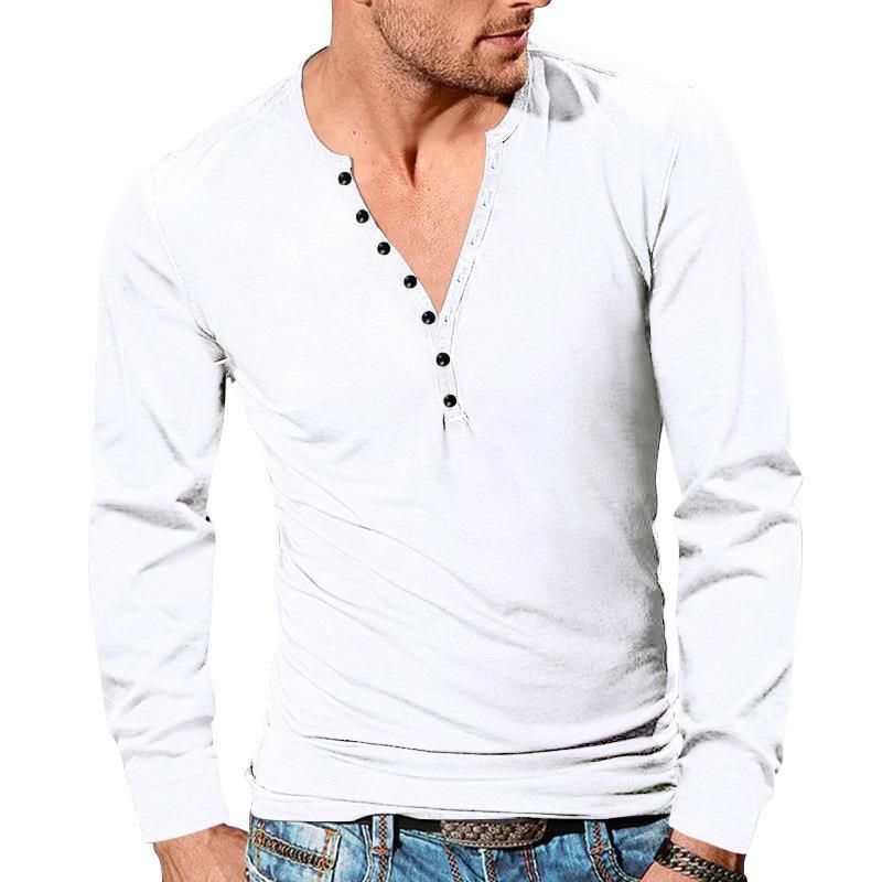 Men's tailored long sleeve Henley shirt with short button placket made of stretch cotton Mune Fashion