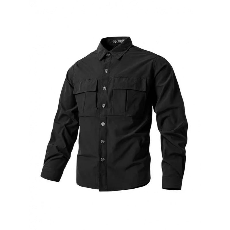 Men's Light Shirt Jacket in Utility Style with Patch Chest Pockets and Button Placket Mune Fashion