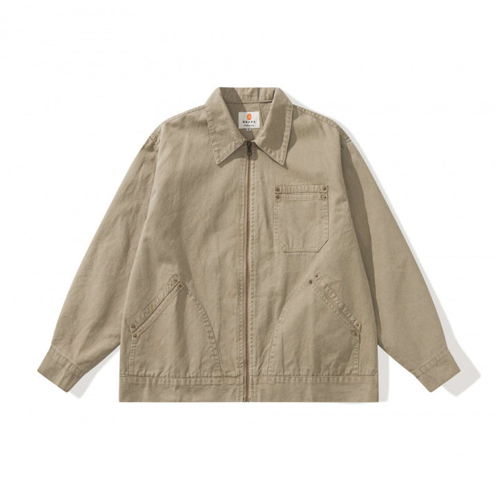 Unisex Boxy Canvas Worker Jacket with Front Zip and Stud Applications Mune Fashion