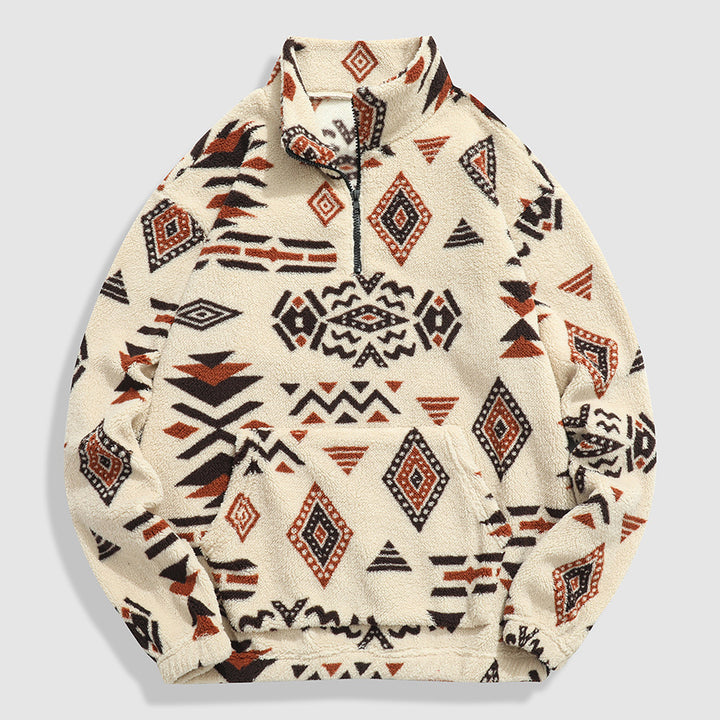 Men's Comfortable Fleece Pullover with Half Zip and Geometric Pattern Mune Fashion