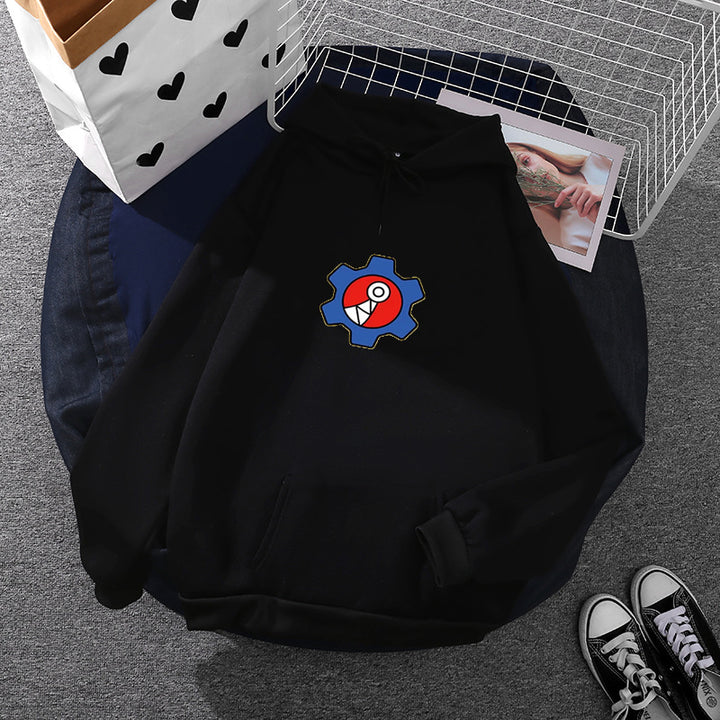 Women's oversized fleece hoodie with soft interior, kangaroo pocket and applied gear comic motif Mune Fashion
