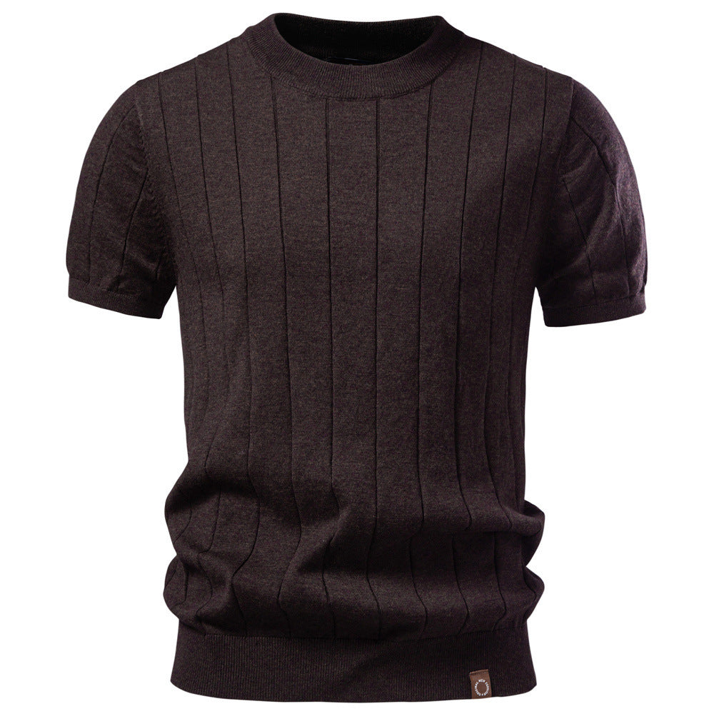 Men's lightweight short-sleeve knit pullover with fine rib structure and round neck Mune Fashion