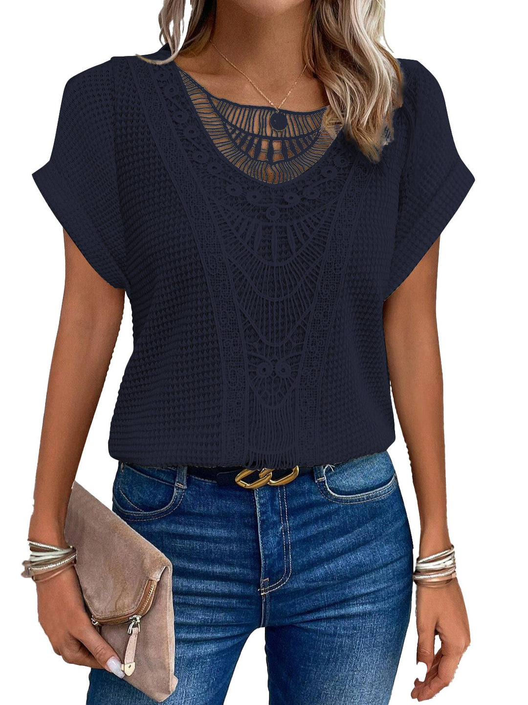 Elegant lace T-shirt with stylish details