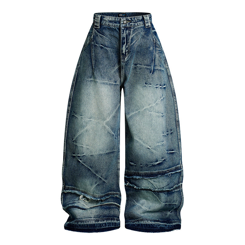 Women wide-cut high-waisted denim culotte pants with used effect and abrasion effects Mune Fashion