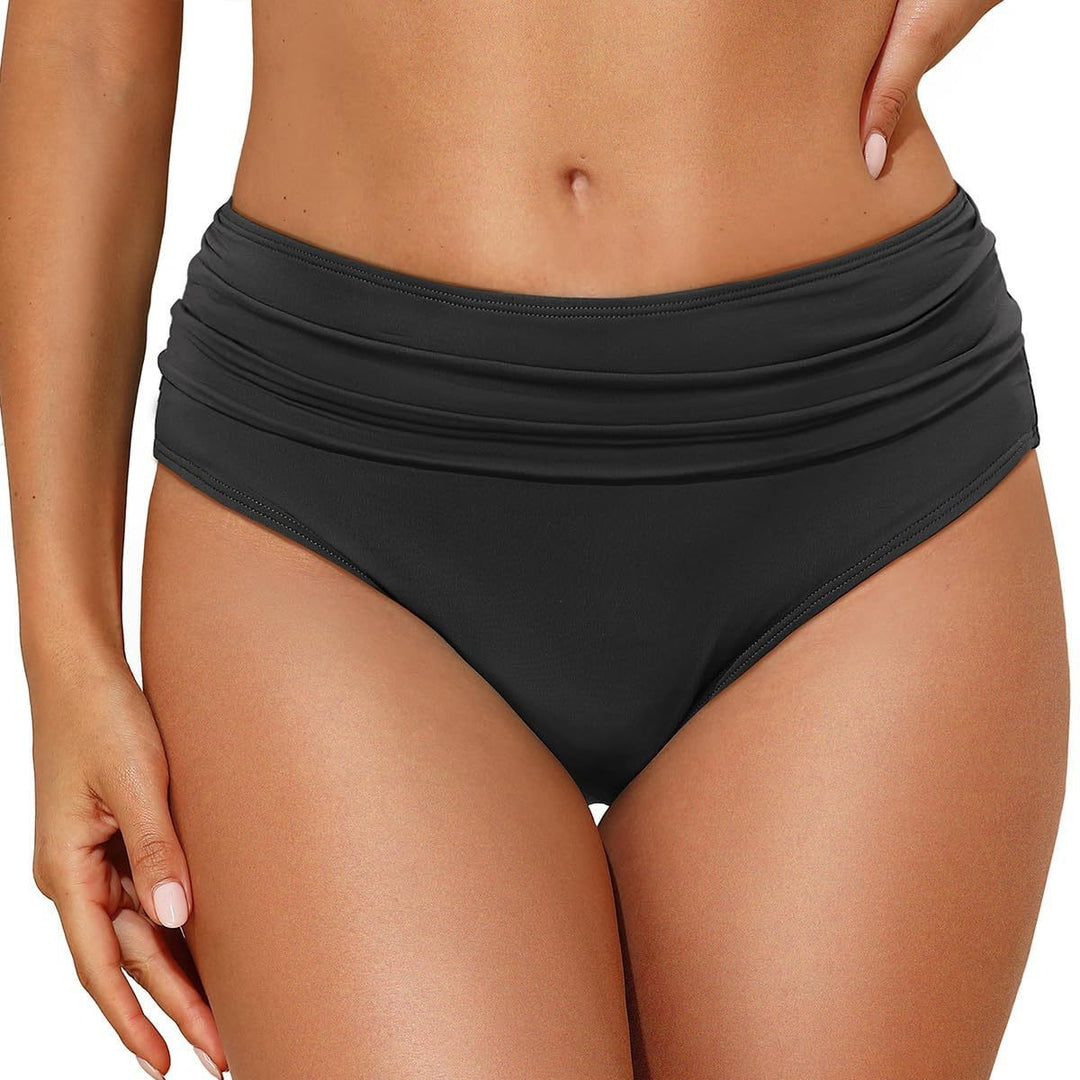 Women's High-Waisted Bikini Bottom with Elegant Gathering Mune Fashion