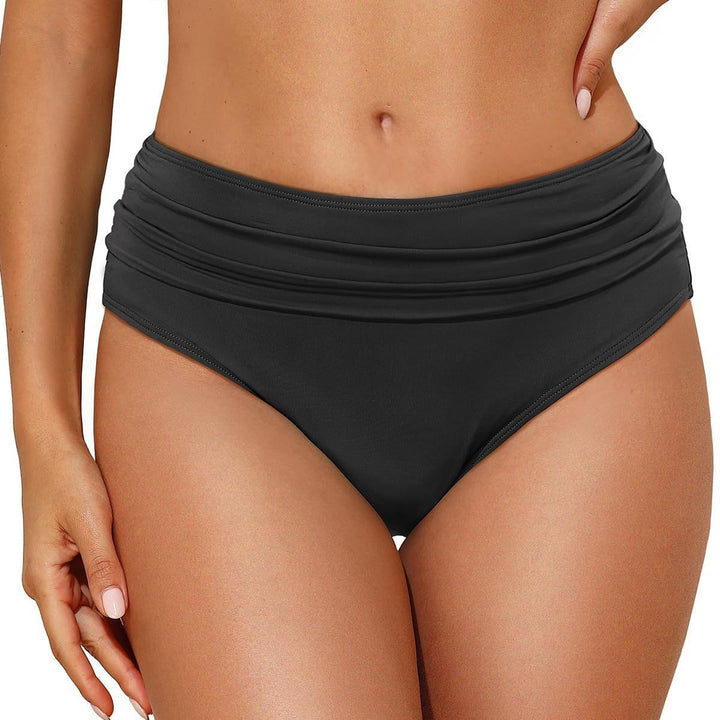 Women's High-Waisted Bikini Bottom with Elegant Gathering Mune Fashion