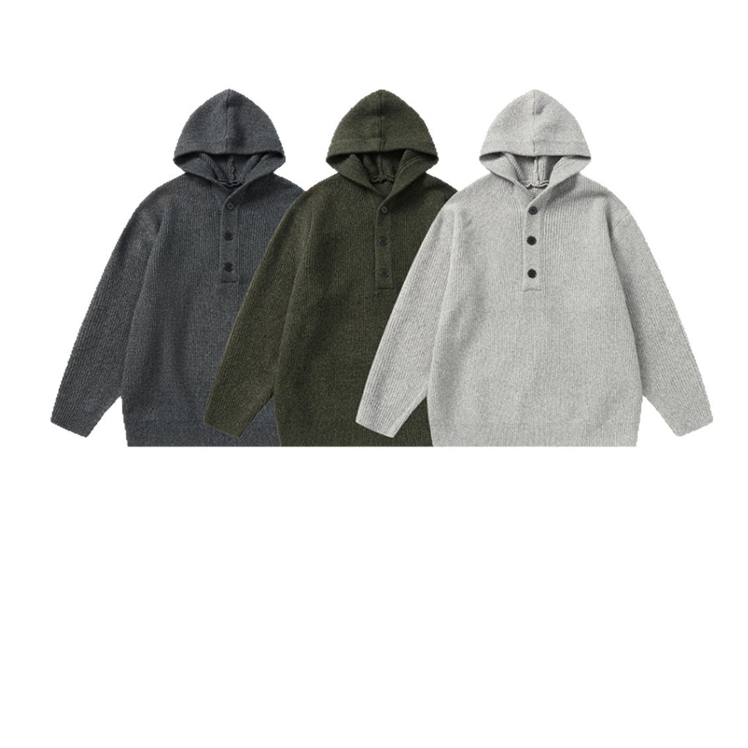 Unisex Ribbed Knit Hoodie with Half-Placket and Oversized Fit Mune Fashion