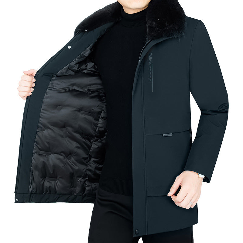 Men's Warming Short Coat with Removable Faux Fur Collar and Quilted Thermal Lining Mune Fashion
