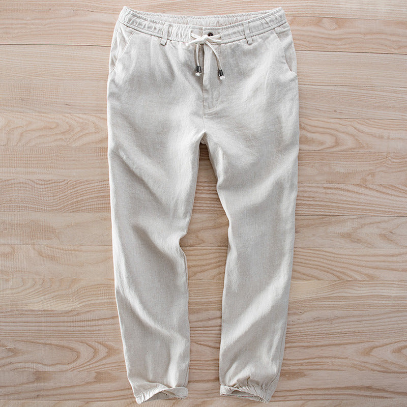 Men's Light Linen Jogging Pants with Elastic Waistband and Drawstring Mune Fashion