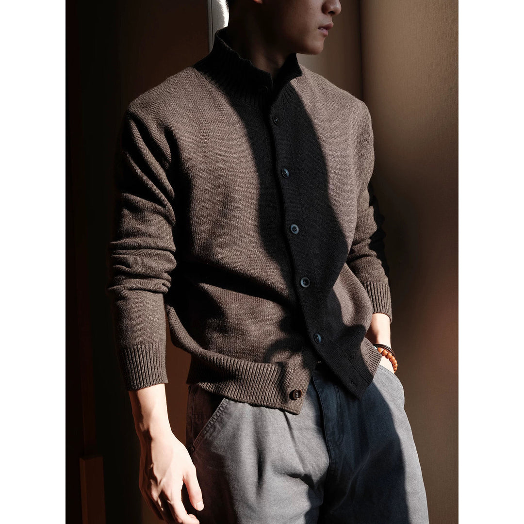 Men's Fashionable Knit Sweater with Stand-up Collar and Button Placket Mune Fashion