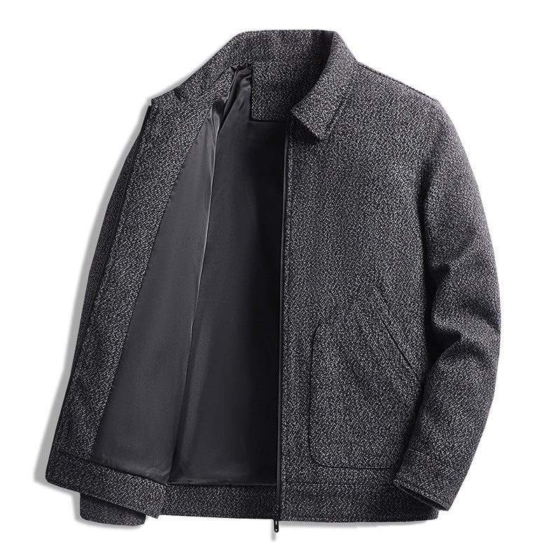 Men's Wool Blend Short Jacket with Shirt Collar and Finely Textured Tweed Look Mune Fashion