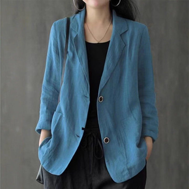 Women's Lightweight Linen Blazer with Loose Fit and Patch Pockets Drune
