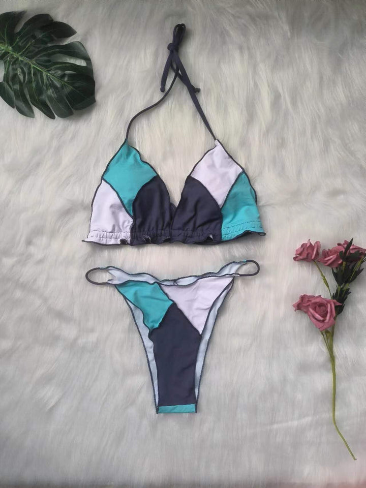 Ladies Triangle Bikini Set with Geometric Design Mune Fashion