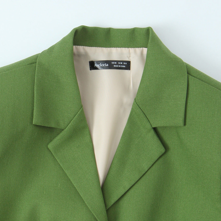 Women's Tailored Blazer with Elastic Waistband and Decorative Jewelry Buttons Mune Fashion