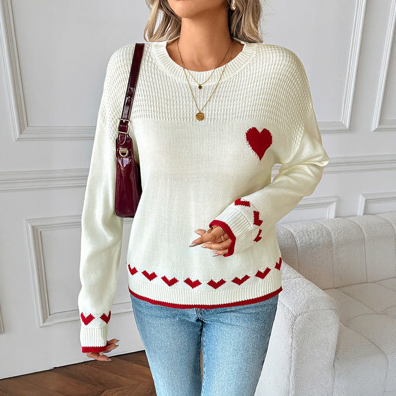 Women's Playful Knit Sweater with Heart Patterns Mune Fashion