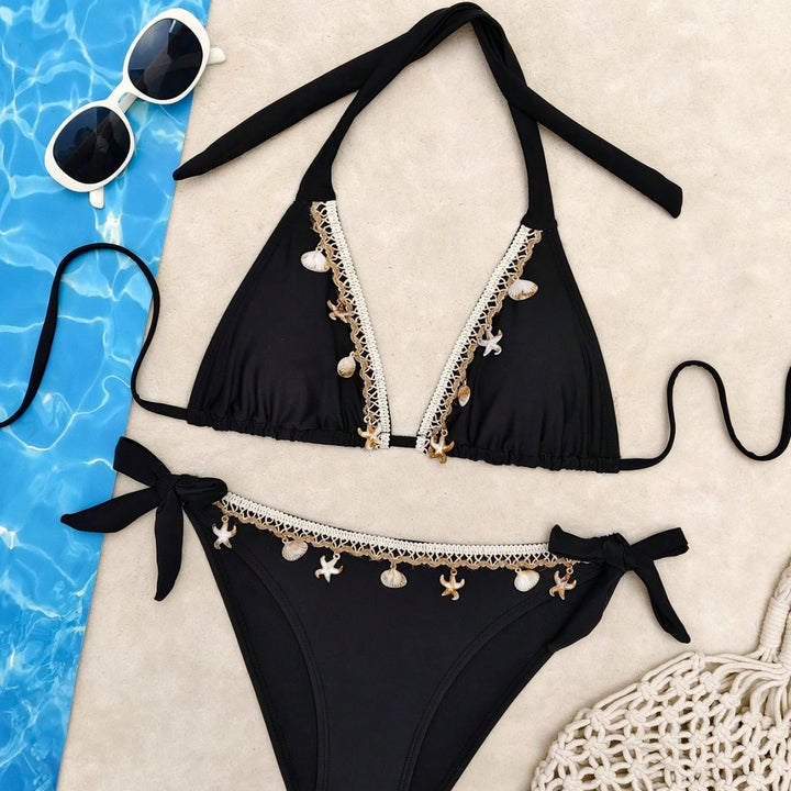 Ladies triangle bikini with sophisticated shell embellishments Mune Fashion