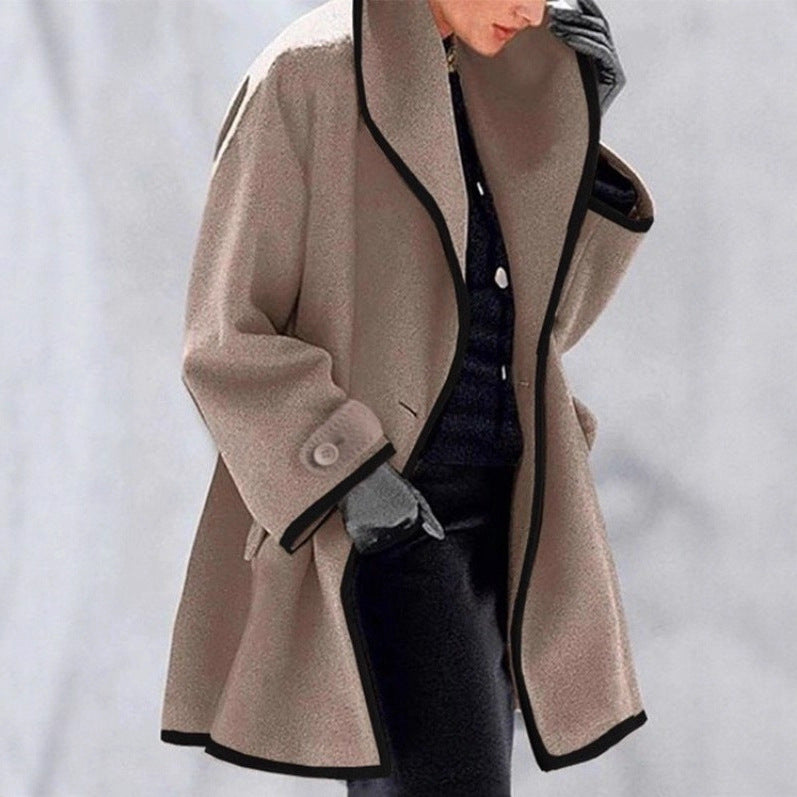 Women nan oversized Bouclé wool blend coat with contrast piping and turned-down collar Mune Fashion