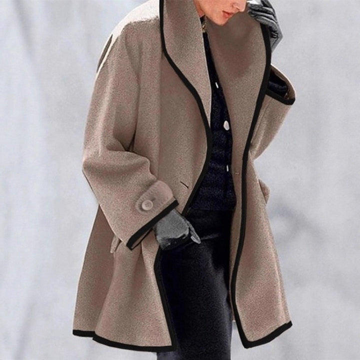 Women nan oversized Bouclé wool blend coat with contrast piping and turned-down collar Mune Fashion