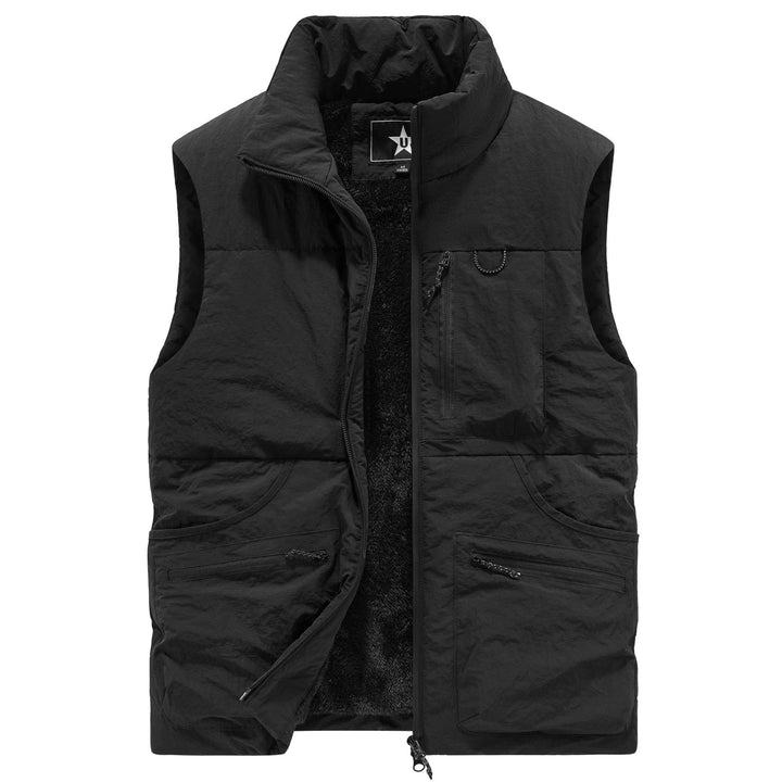 Men's Sleeveless Utility Padded Vest with Teddy Lining and High Collar Mune Fashion