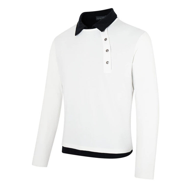 Men's long-sleeve polo shirt with asymmetrical button placket and contrasting collar Mune Fashion